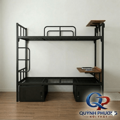 Giường Tầng Sắt Có Bàn và hòm