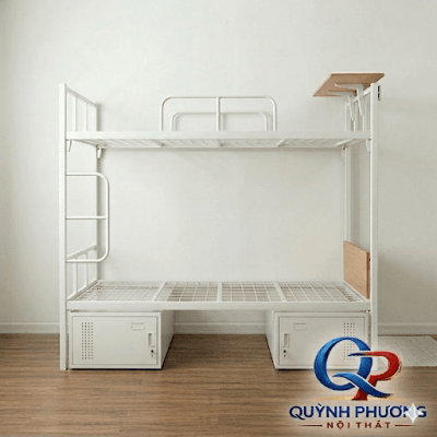 Giường Tầng Sắt Có Bàn và hòm