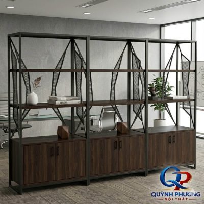 Kệ gỗ sắt có tủ phong cách hiện đại